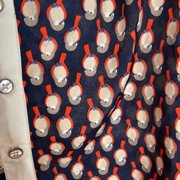 Vintage Metallic Sky Navy Blue Orange Bird Blouse Size Medium - Picture 3 of 6